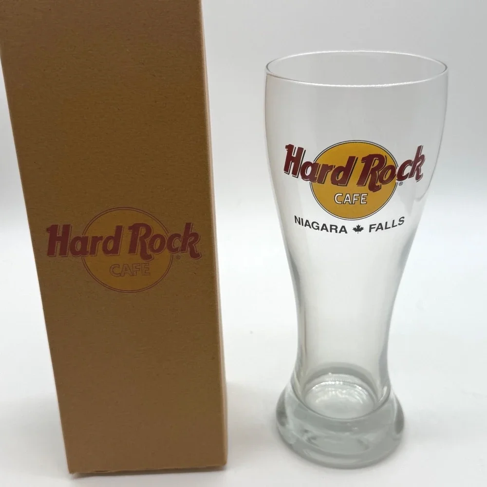 Hard Rock Cafe Niagara Falls Pilsner Glass Clear Logo Barware with Box